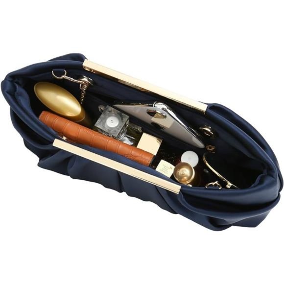 Clutch Evening Bag Elegant Pleated Satin Formal Handbag Simple Classy Purse - Picture 3 of 8